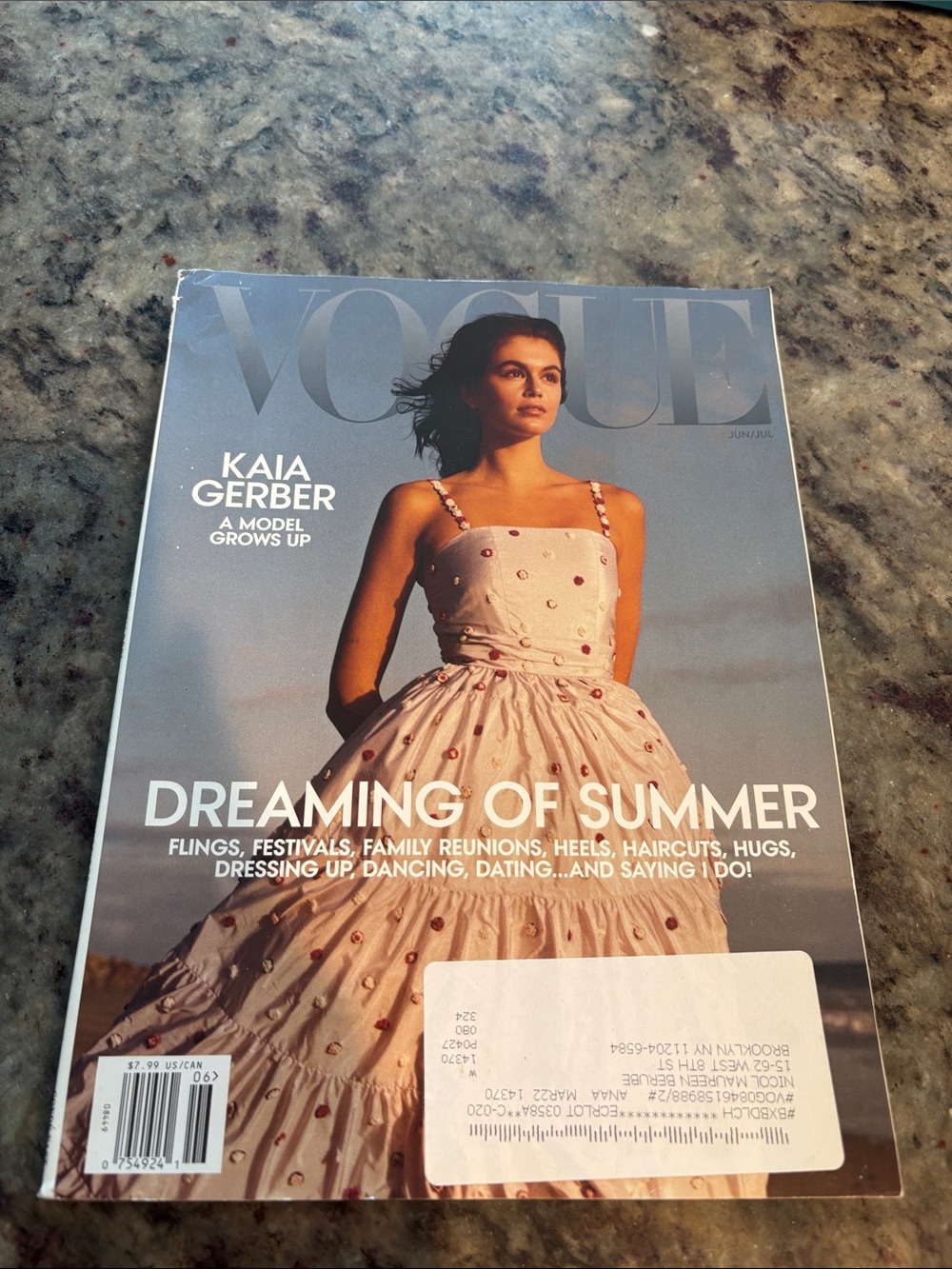 Vogue Pink-Embroidered Summer Dress Cover Featuring Kaia Gerber